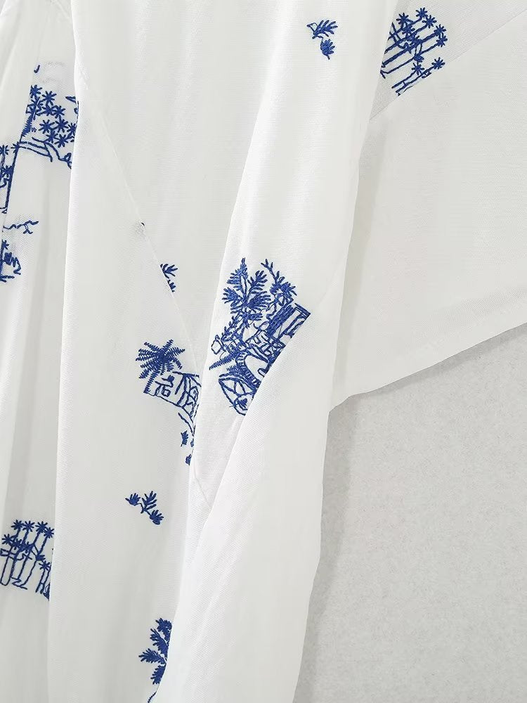 Summer Wind Women Embroidered Long Shirt Dress