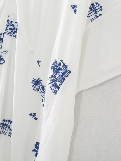 Summer Wind Women Embroidered Long Shirt Dress