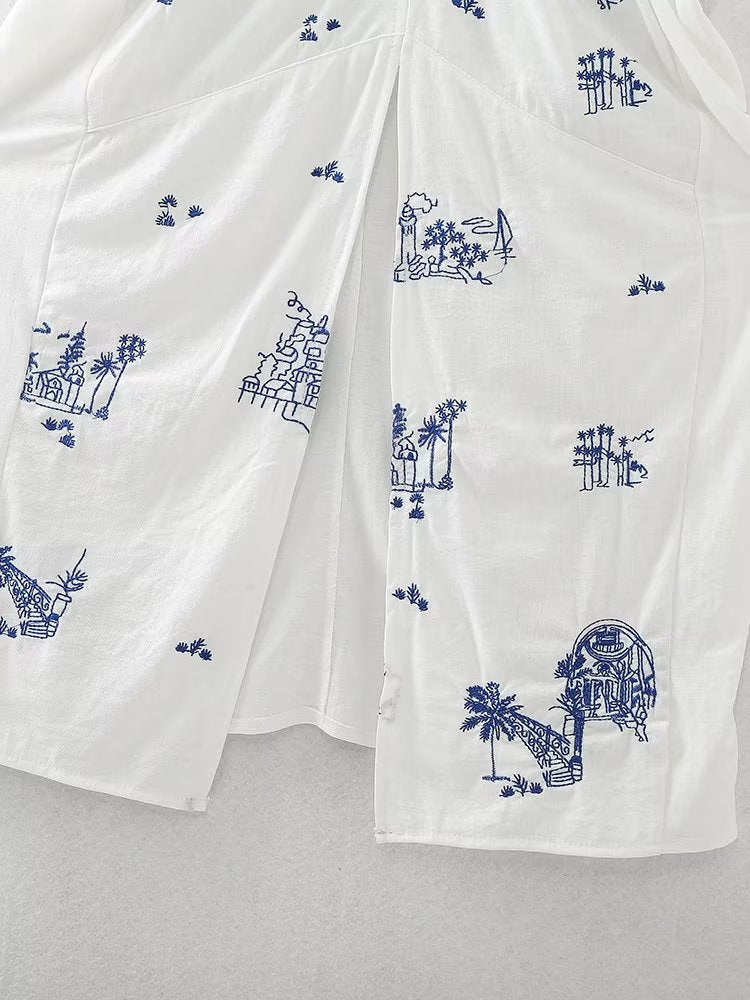 Summer Wind Women Embroidered Long Shirt Dress