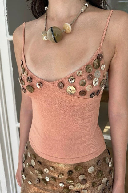 Edgy Corset Button Accent Back Cutout Tank Top
