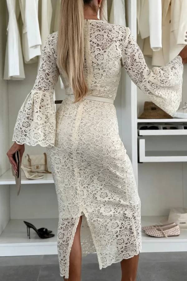 MIREYA CREAM COTTON MIDI DRESS