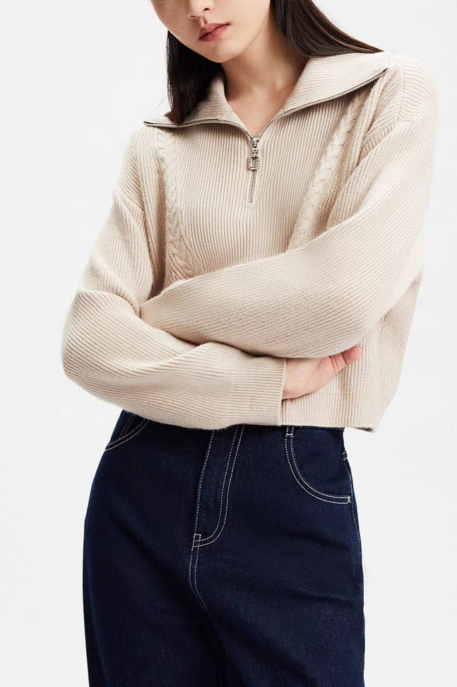 Short Cable Knit Pullover Sweater
