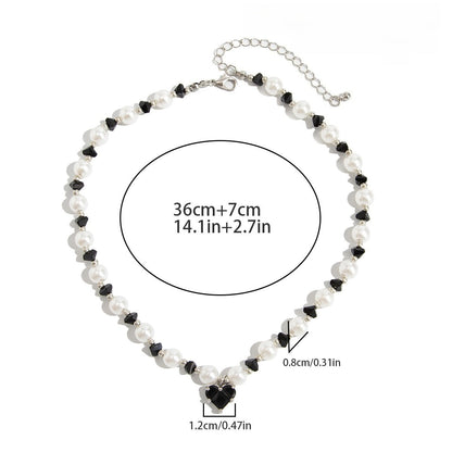 Crystal Heart Pearl Bead Choker Necklace