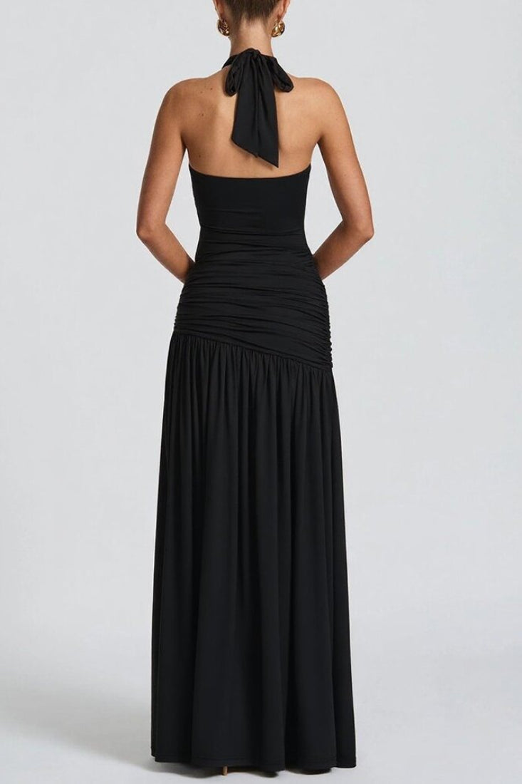 Solid Halter Backless Slit Bodycon Boho Dress