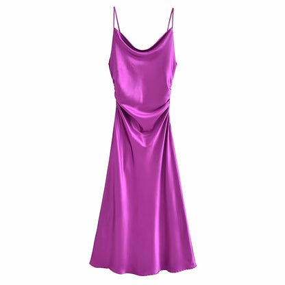 Summer Women Clothing Sling Pleated Design Inner Underwear Backless Dress