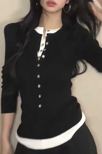 Layered Collar Slim Knit Top