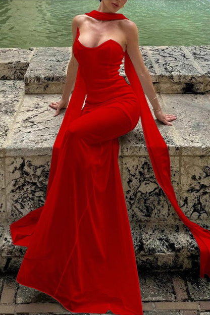 Bandage Mesh Strapless Prom Dress