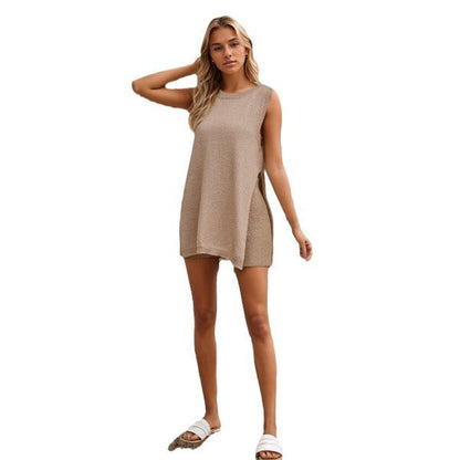 Summer Loose Casual Round Neck Vest Shorts Women Set Women