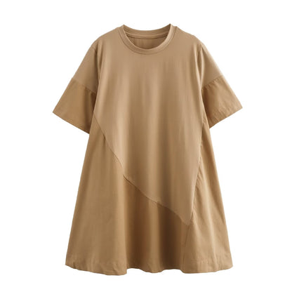 Summer Full Cotton Casual Version Round Neck A line Dress T shirt Dress