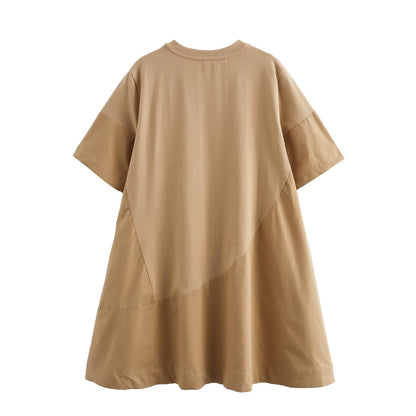 Summer Full Cotton Casual Version Round Neck A line Dress T shirt Dress