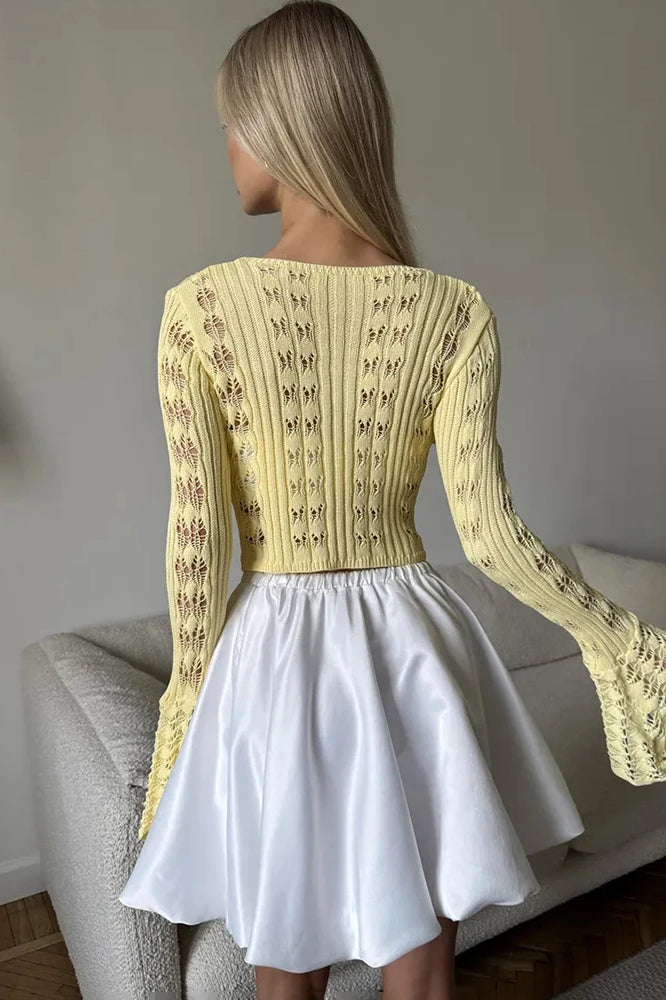 Slim Hollow Knit V Neck Button Cardigan