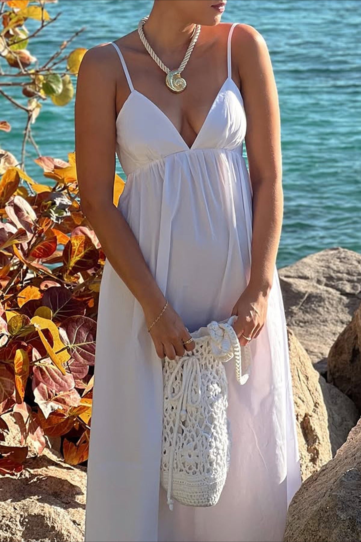 Deep V High Waist Relaxed Vacation Maxi Dress