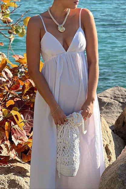Deep V High Waist Relaxed Vacation Maxi Dress