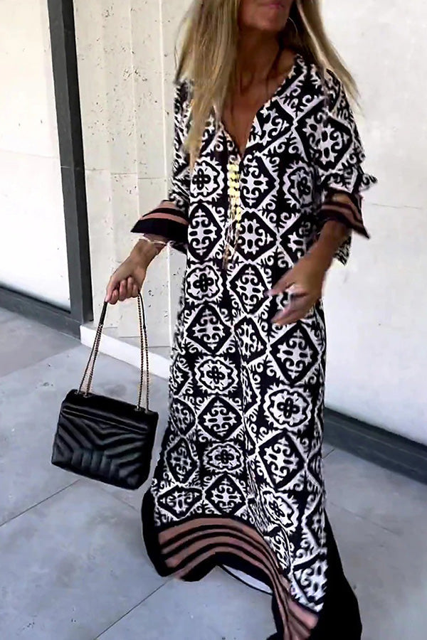 Basically Perfect Geometry Printed Long Sleeve Casual Maxi Dress