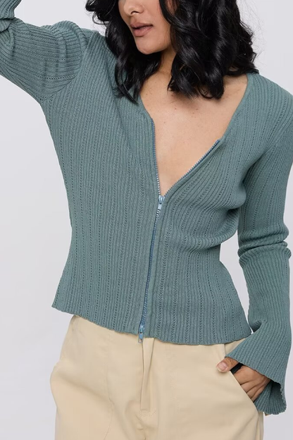 V-neck Knitted Cardigan Slim Sweater