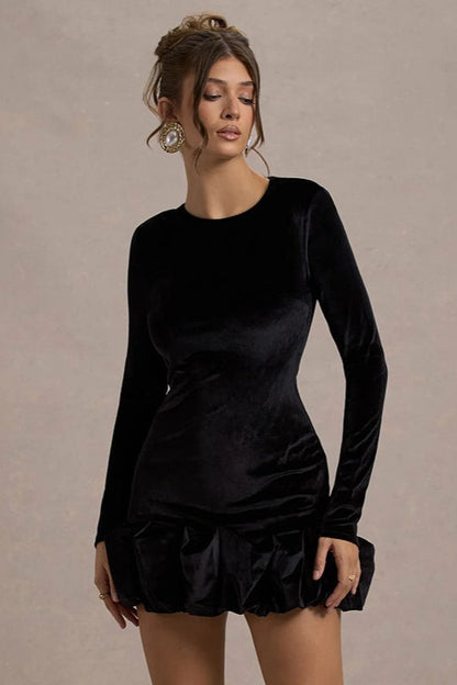 Velvet Ruffle Hem Party Dress