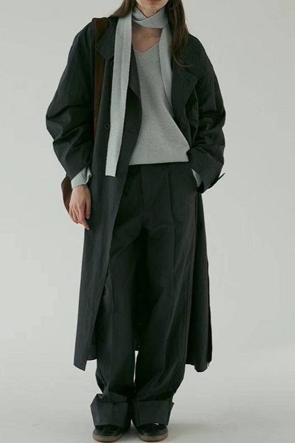 Silhouette Stand Collar Minimalist Commuting Long Trench Overcoat