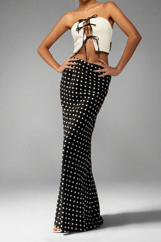Polka Dot Pencil Slim Maxi Skirt