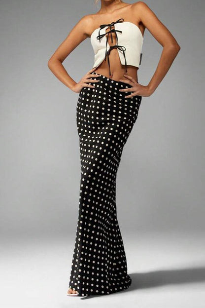 Polka Dot Pencil Slim Maxi Skirt