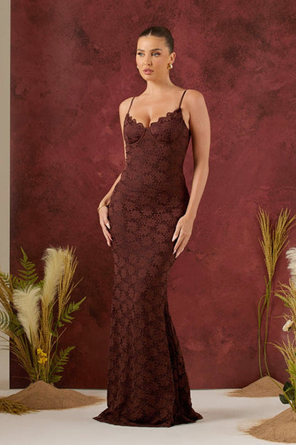 Lace Spaghetti Strap Sweetheart Corset Mermaid Maxi Dress
