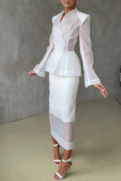Perfectly Shaped Organza High Rise Side Zipper Pencil Midi Skirt