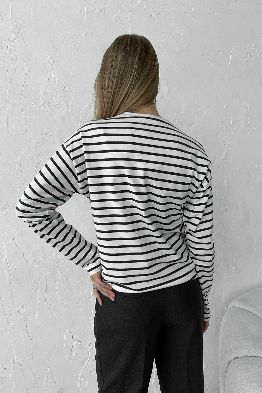 Cotton Striped Crew Neck Long Sleeve Tee