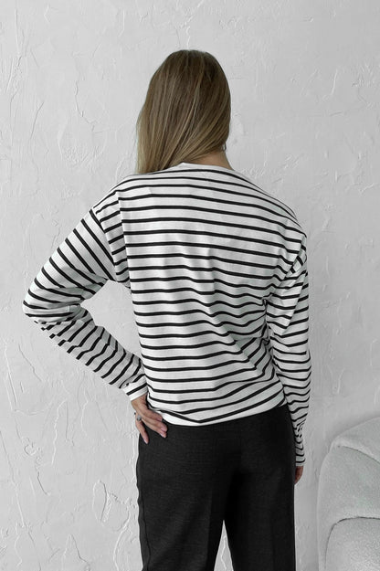 Cotton Striped Crew Neck Long Sleeve Tee