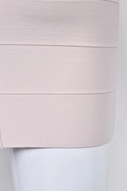 Cream Deep V-Neck Long Sleeve Center Panel Bandage Bodycon Mini Dress