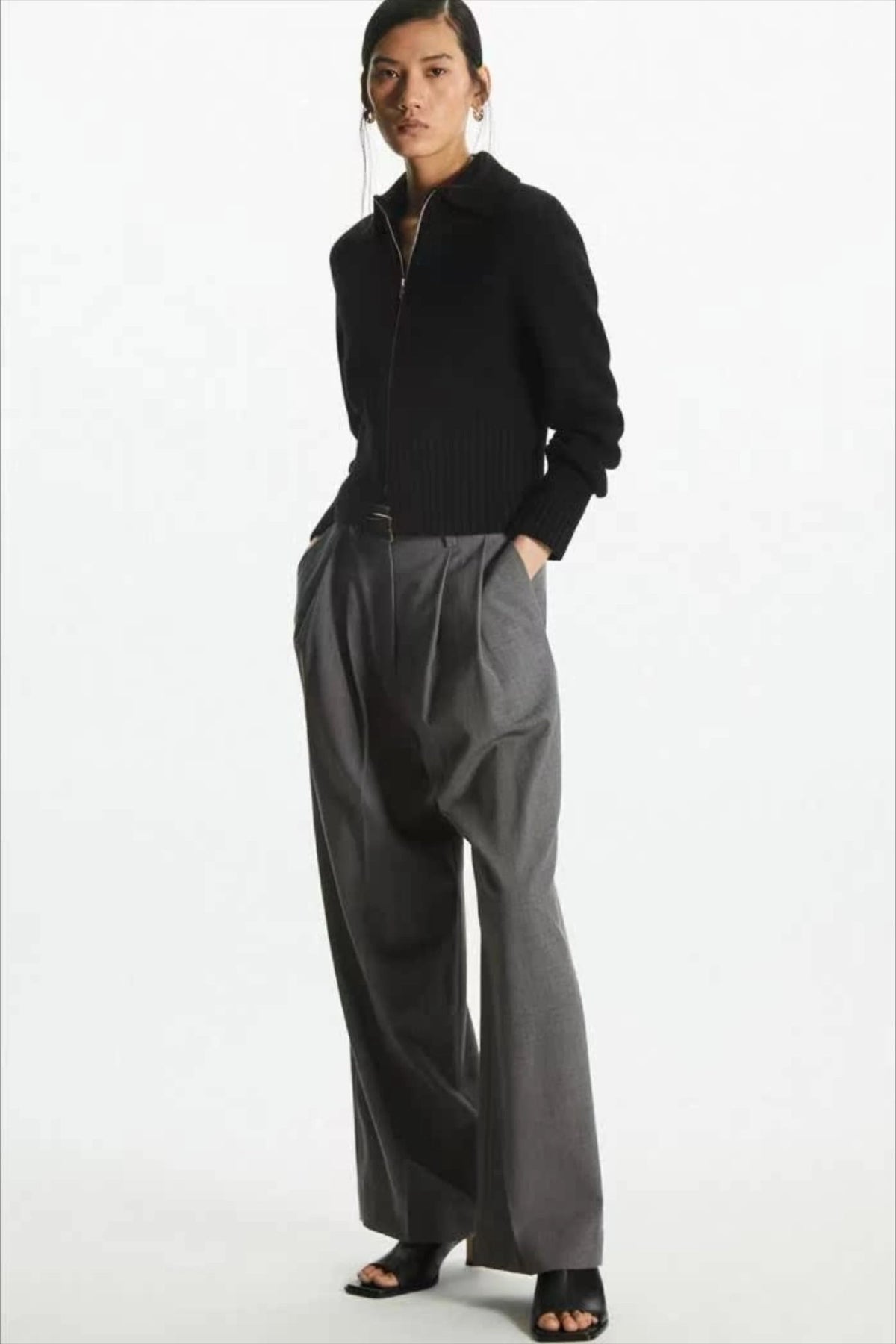 Wool Blend Short Open-Neck Cardigan