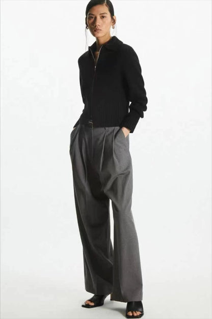Wool Blend Short Open-Neck Cardigan