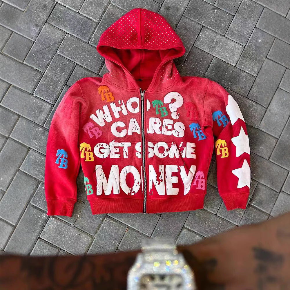 Letter Print Zip Up Hoodie