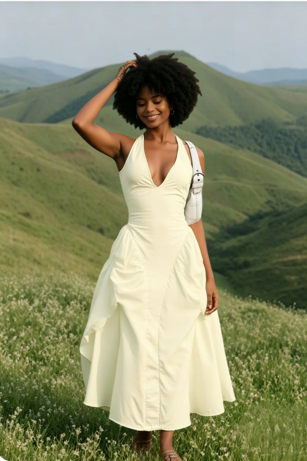 Backless Deep V Spliced Long Midi Dress