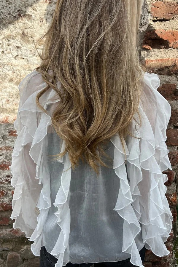 Solid Color Chiffon Ruffled V-neck Patchwork Top