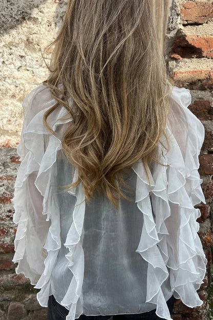 Solid Color Chiffon Ruffled V-neck Patchwork Top