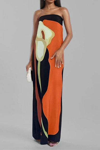 Loose Fit Printed Off Shoulder Vacation Dress