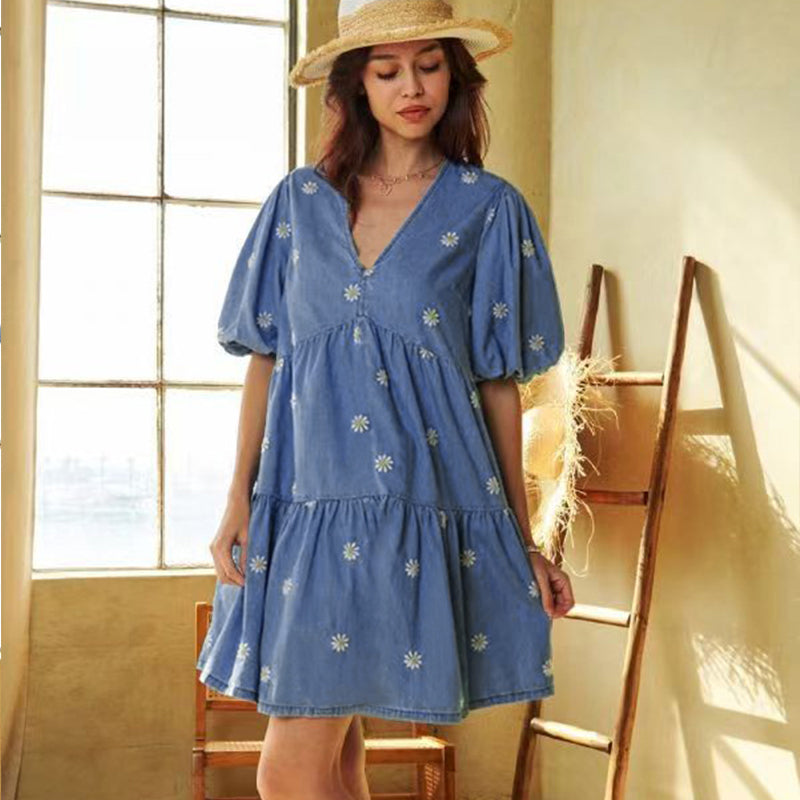 Summer Casual Dress Little Daisy Patchwork A line Dress