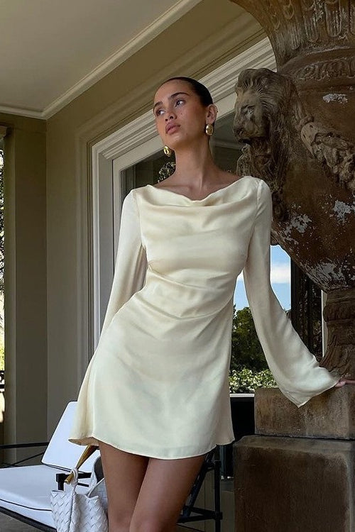 French Satin Cut Out Back Tie Graduation Party Dress