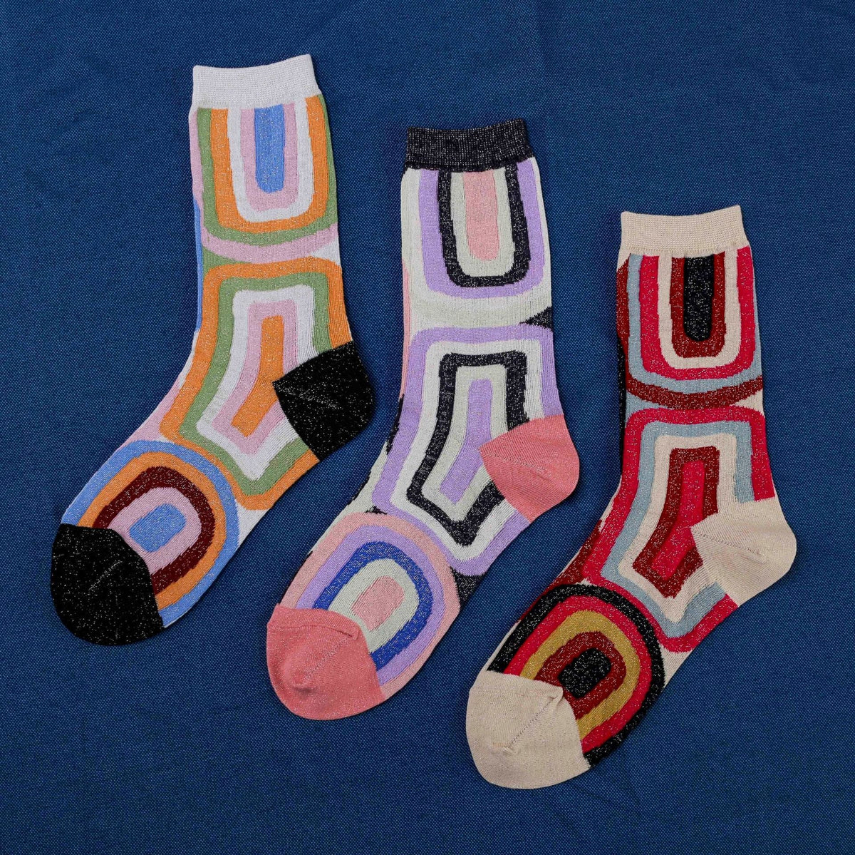 Two Tone Ribbed Cuff Crew Socks
