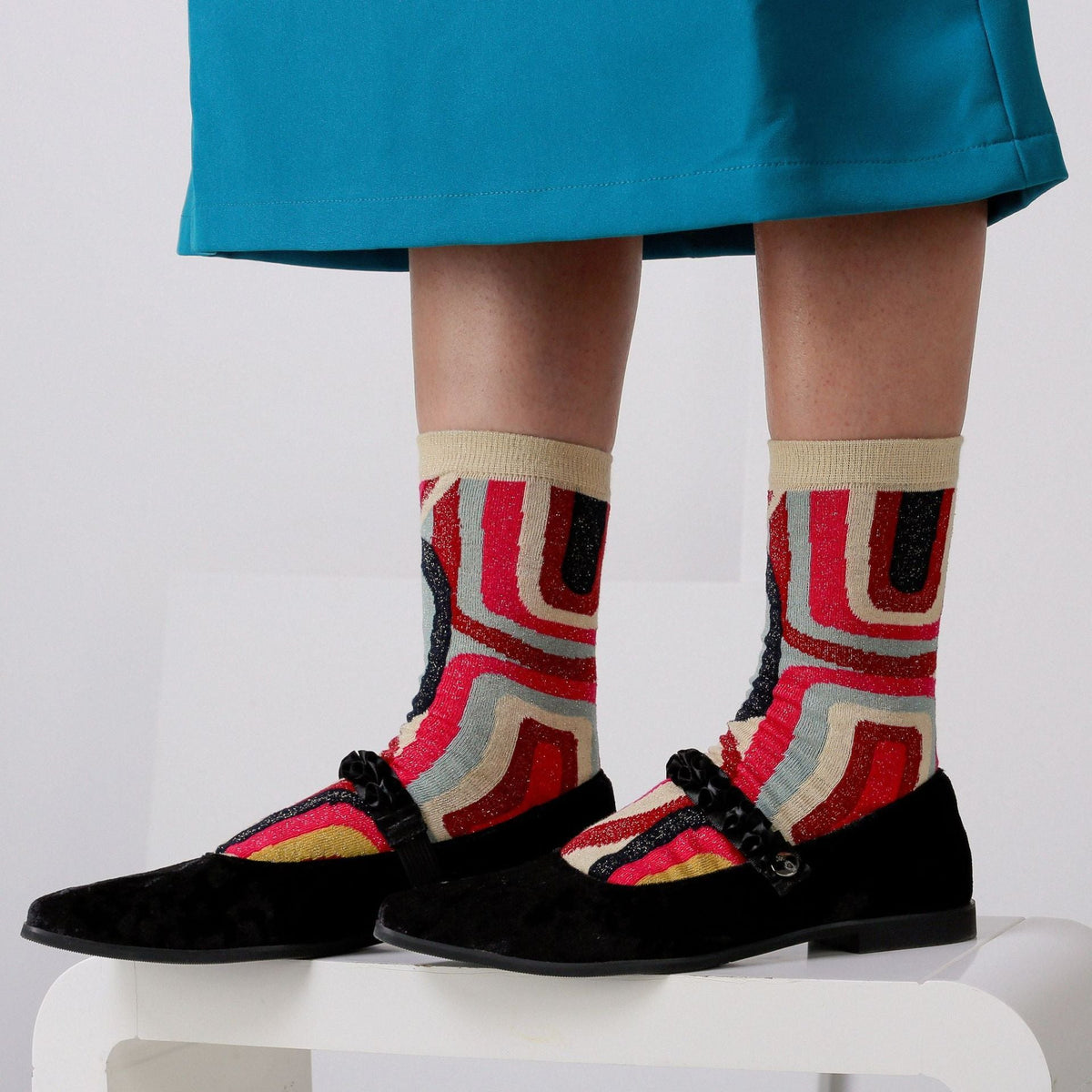 Two Tone Ribbed Cuff Crew Socks