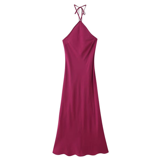 Spring Women Clothing Elegant Silk Satin Texture Underwear Halter Dress