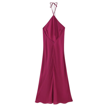 Spring Women Clothing Elegant Silk Satin Texture Underwear Halter Dress
