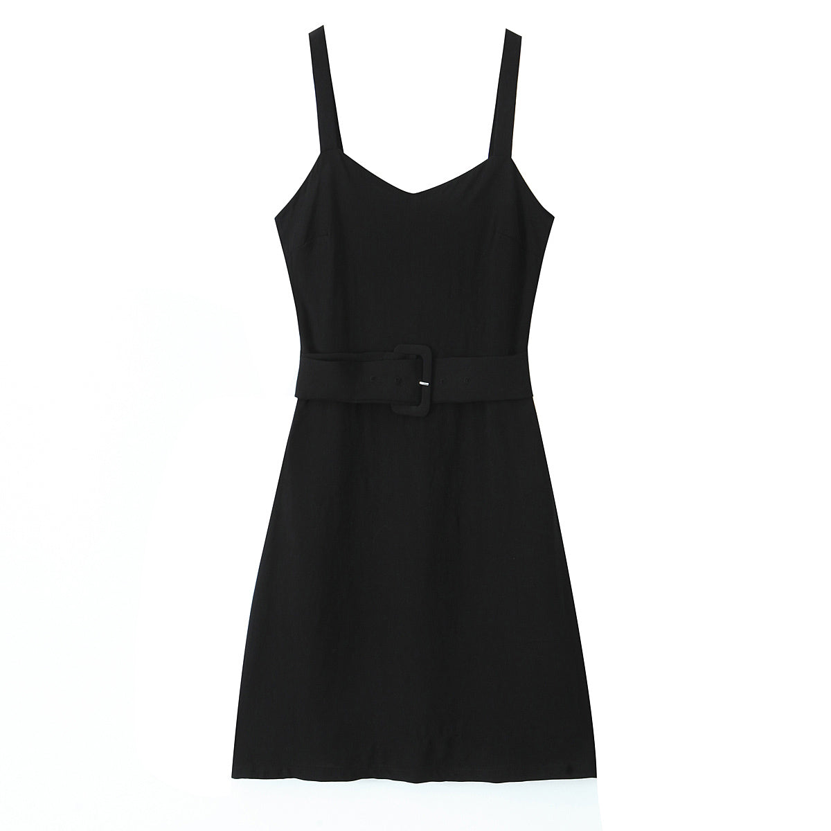 Spring Retro V neck Suspender Sleeveless Dress French Special Interest Design High Waist with Belt Slim Fit A line Dress