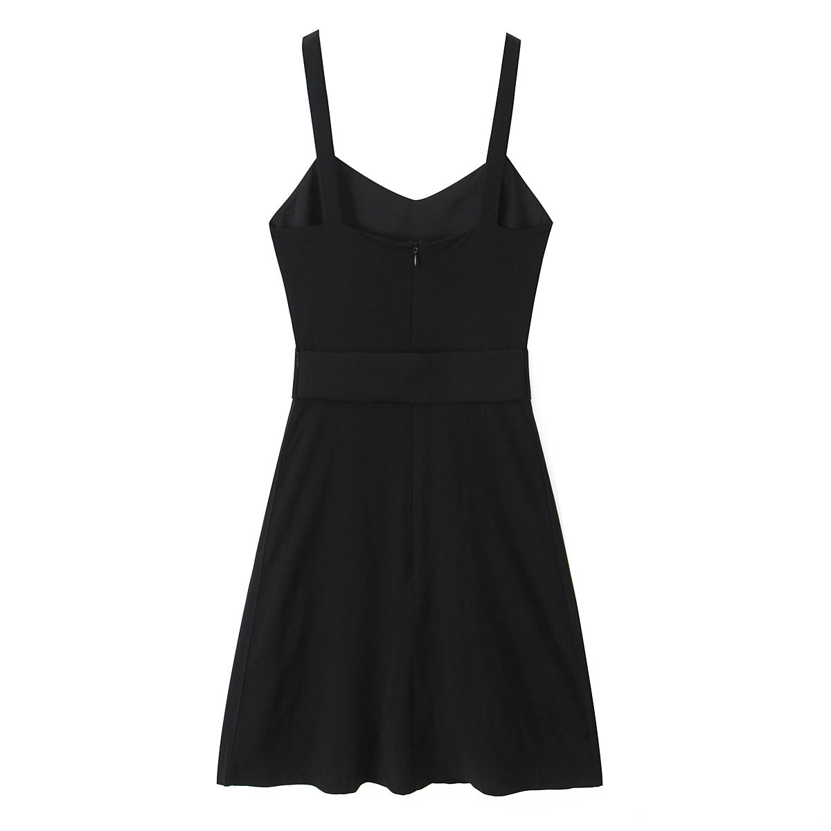 Spring Retro V neck Suspender Sleeveless Dress French Special Interest Design High Waist with Belt Slim Fit A line Dress