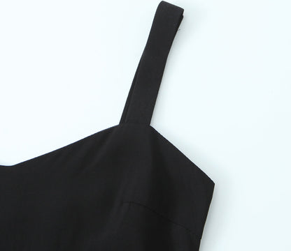 Spring Retro V neck Suspender Sleeveless Dress French Special Interest Design High Waist with Belt Slim Fit A line Dress