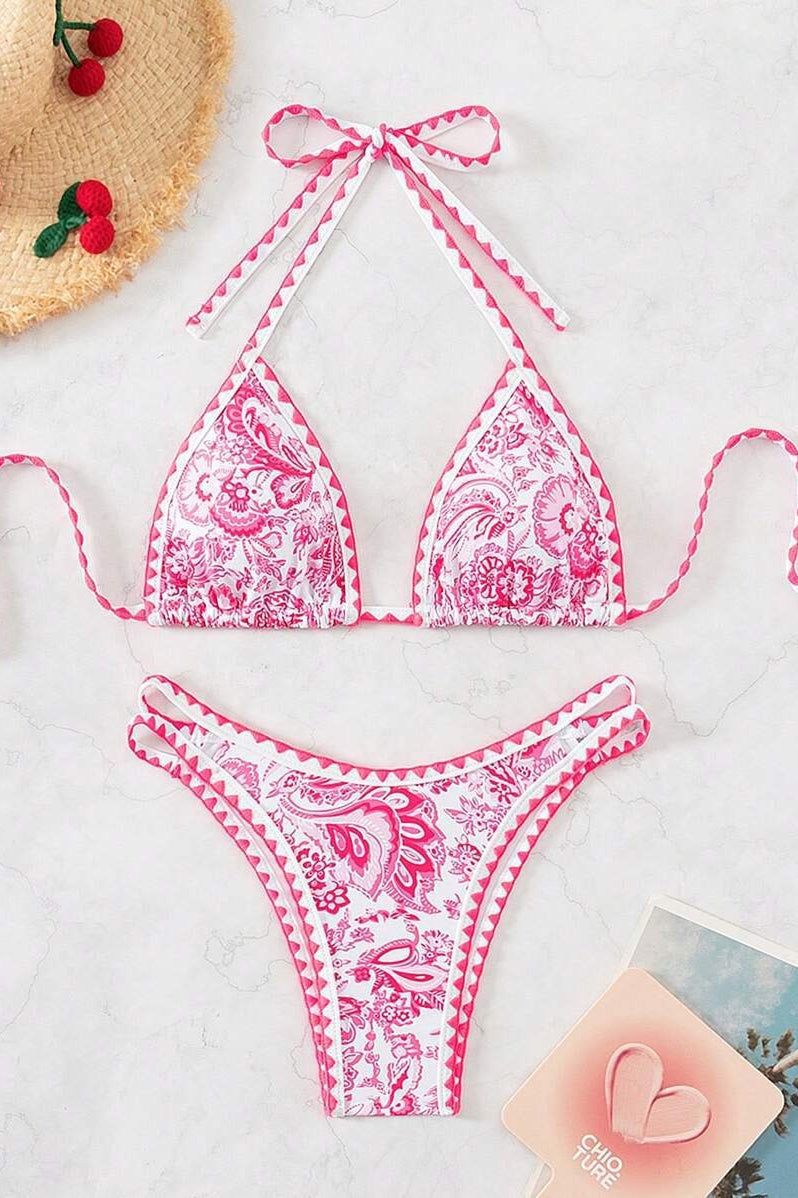Halter Tie Back Paisley Print Bikini Set