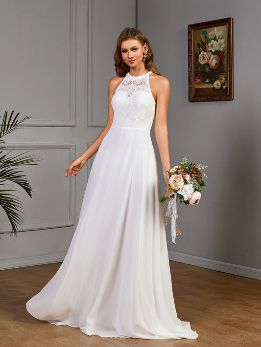 Spring Sleeveless Halter Dress Wedding Dress Bridesmaid Dress Solid Color Dress