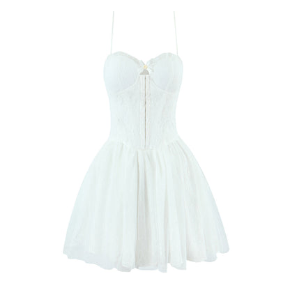Jacquard Corset Hook Front Tulle Tiered Tutu Mini Dress