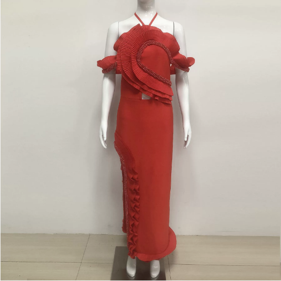 Summer V neck Sling Dress Women Sexy Backless Bandage Lotus Leaf Dress