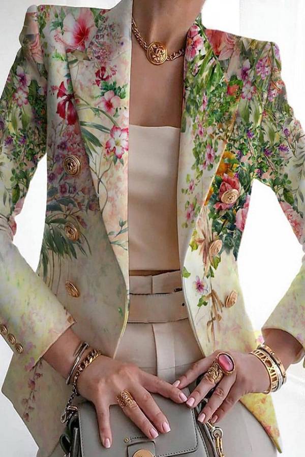 Art print double-breasted blazer