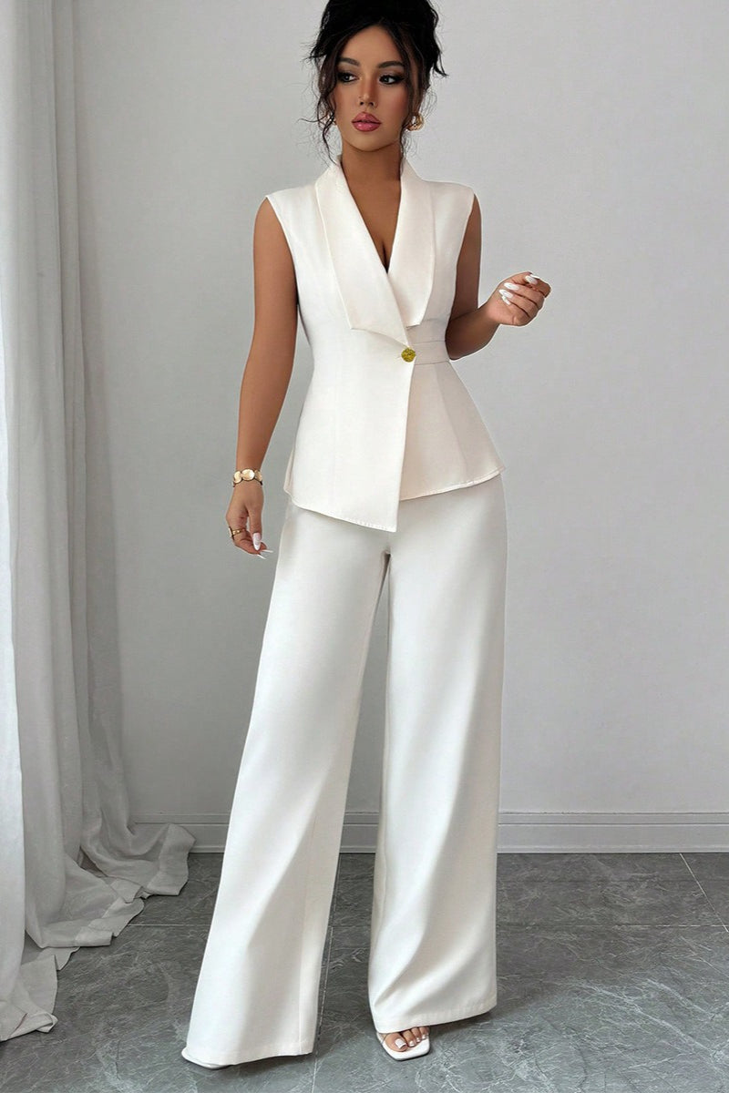 Solid Asymmetric Two Piece Vest Pants Set